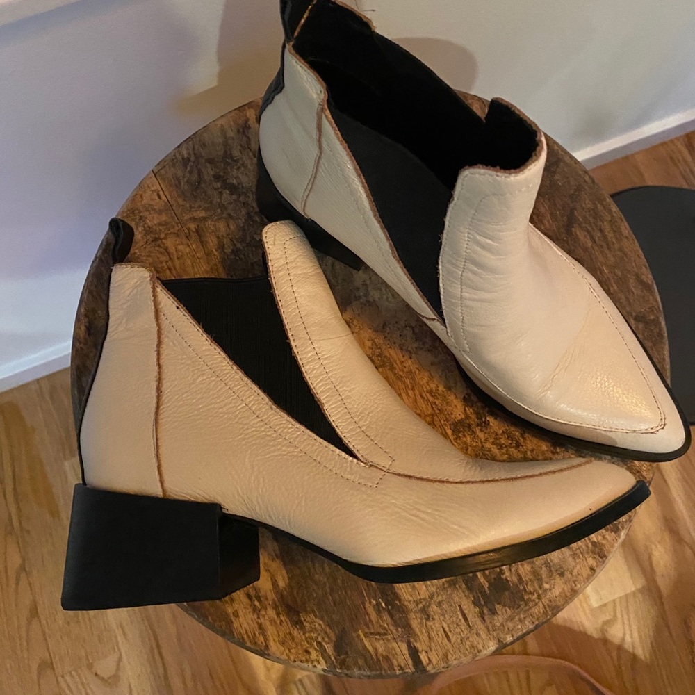 White leather ankle boots